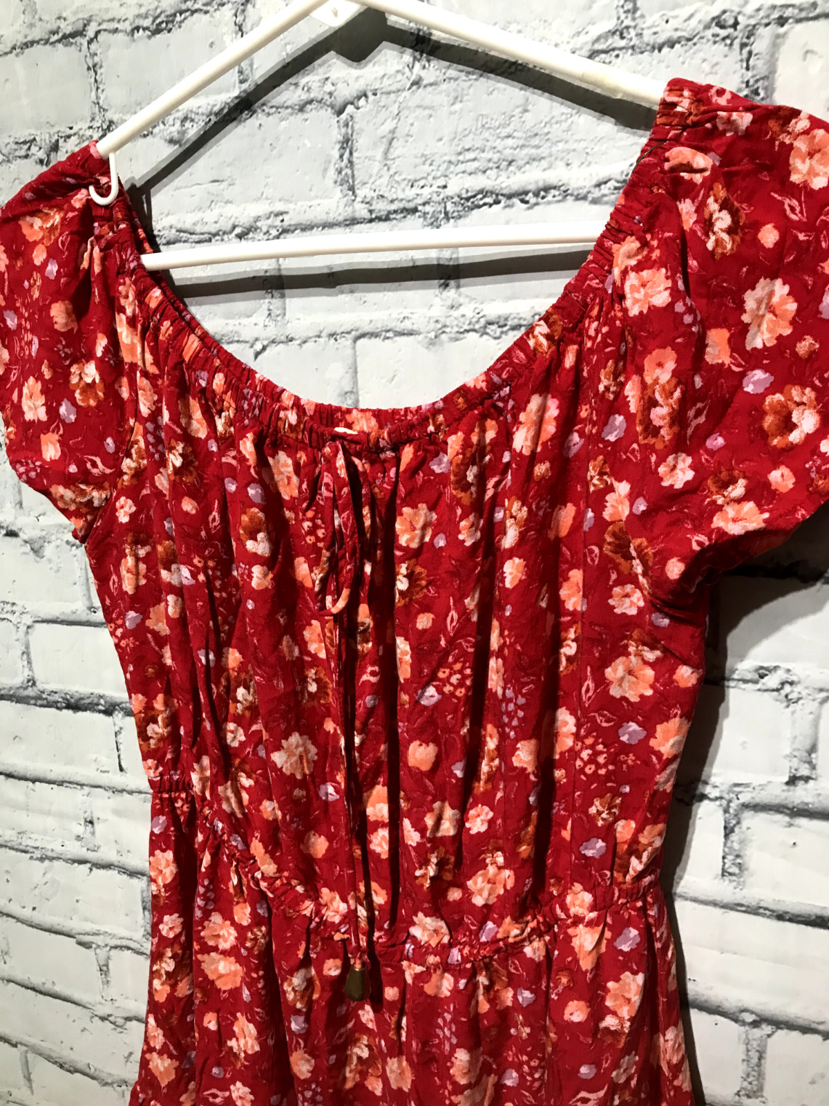Indigo Rose, Women M, Red Short Sleeve Floral Cottagecore Tunic Dress
