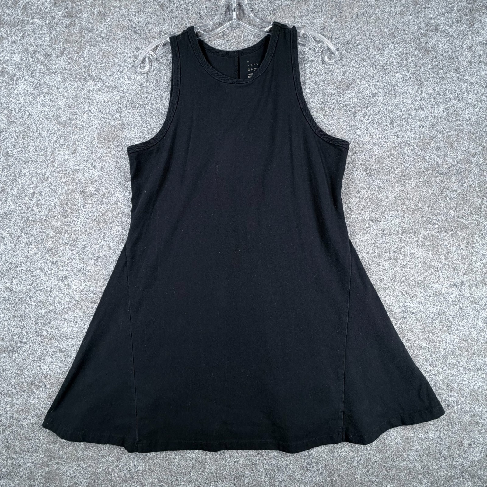 A New Day Fit & Flare Mini Tank Dress Womens L Black Stretch Scoop Neck Classic