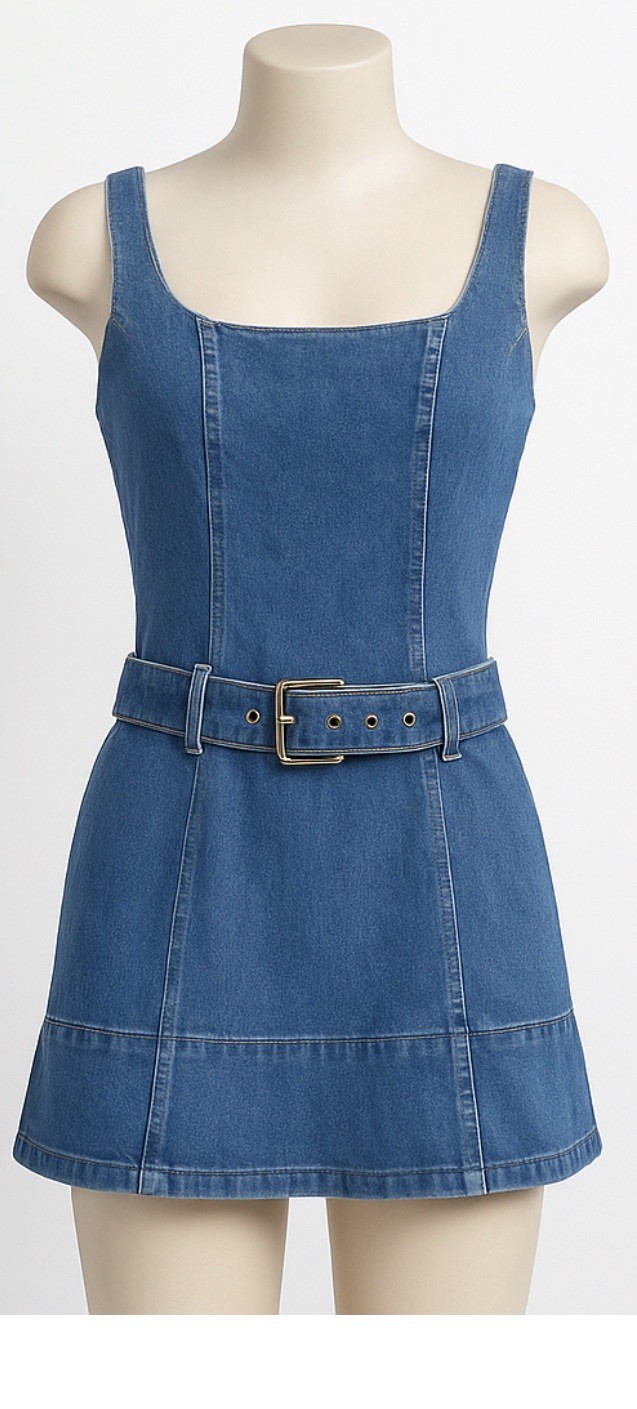 EB Revolve Denim Mini Dress Womens Size Small Blue Belted Summer Dress Dry Clean