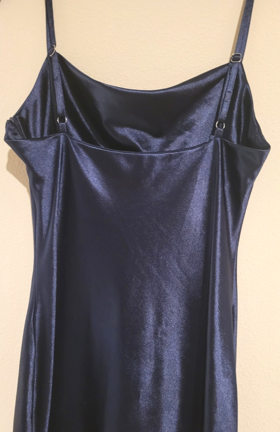 Women’s Navy Blue Satin Slip Dress Spaghetti Straps Midi Formal Party Size S