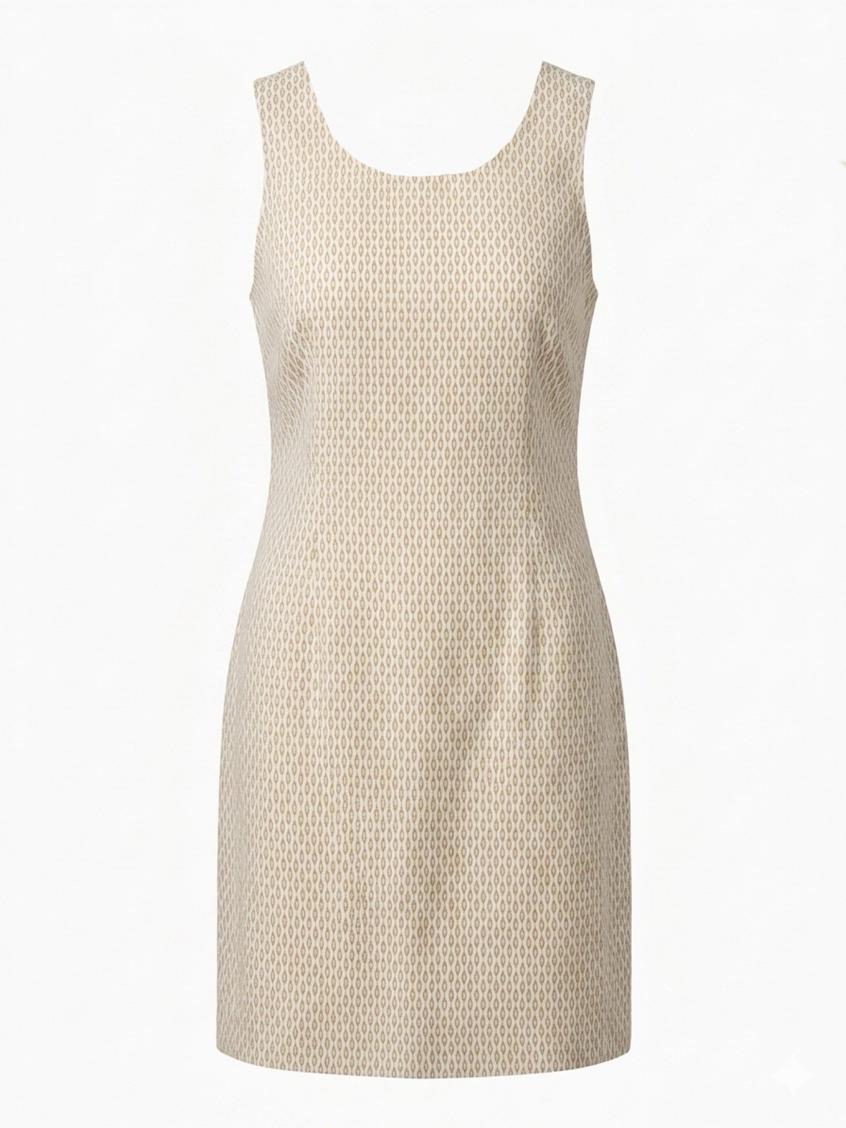 Tommy Bahama Linen Blend Beige White Geometric Shift Dress Sleeveless Zip S/P