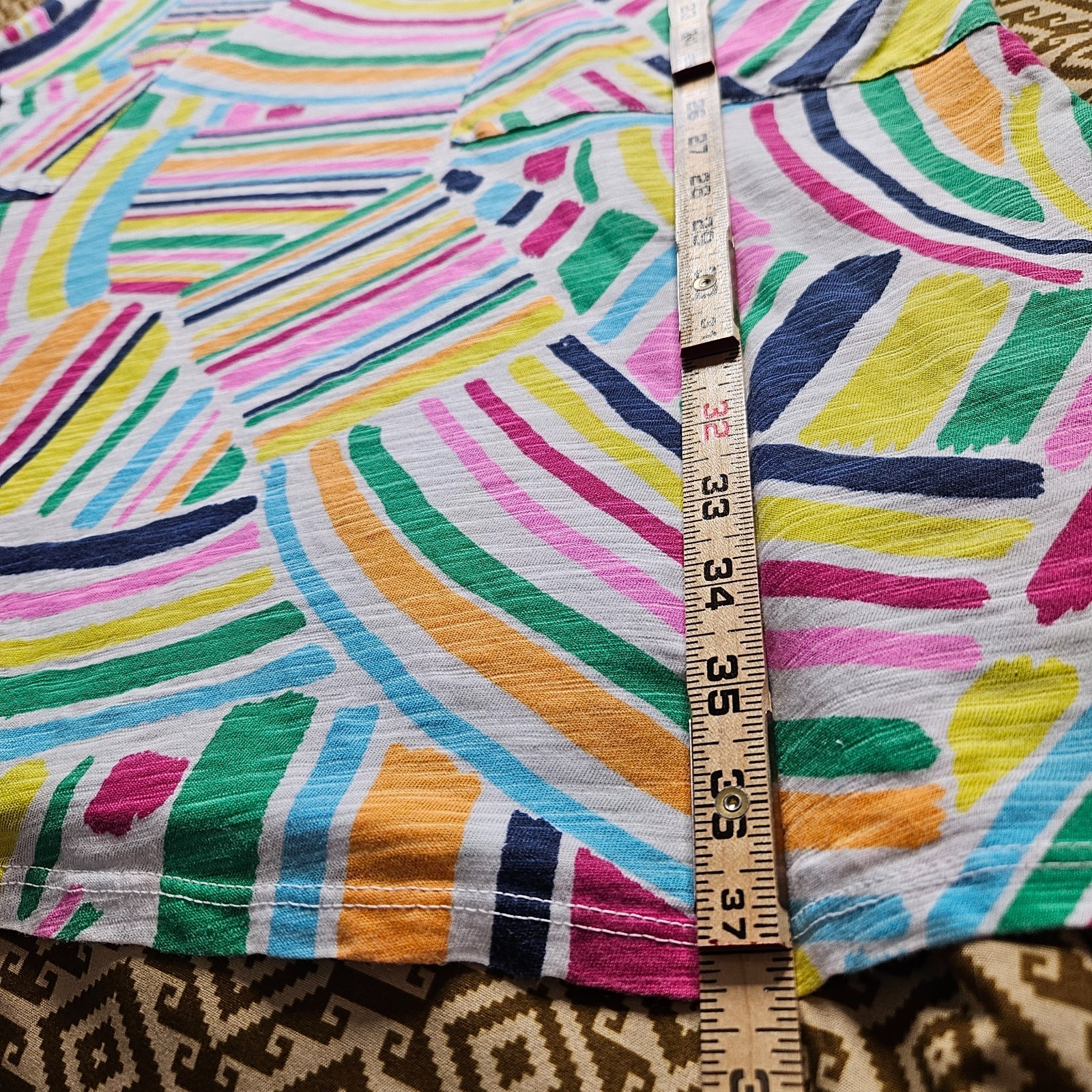 Fresh Produce Colorful Cotton Dress Women’s M 3/4 Sleeve Pockets Beachy Coastal