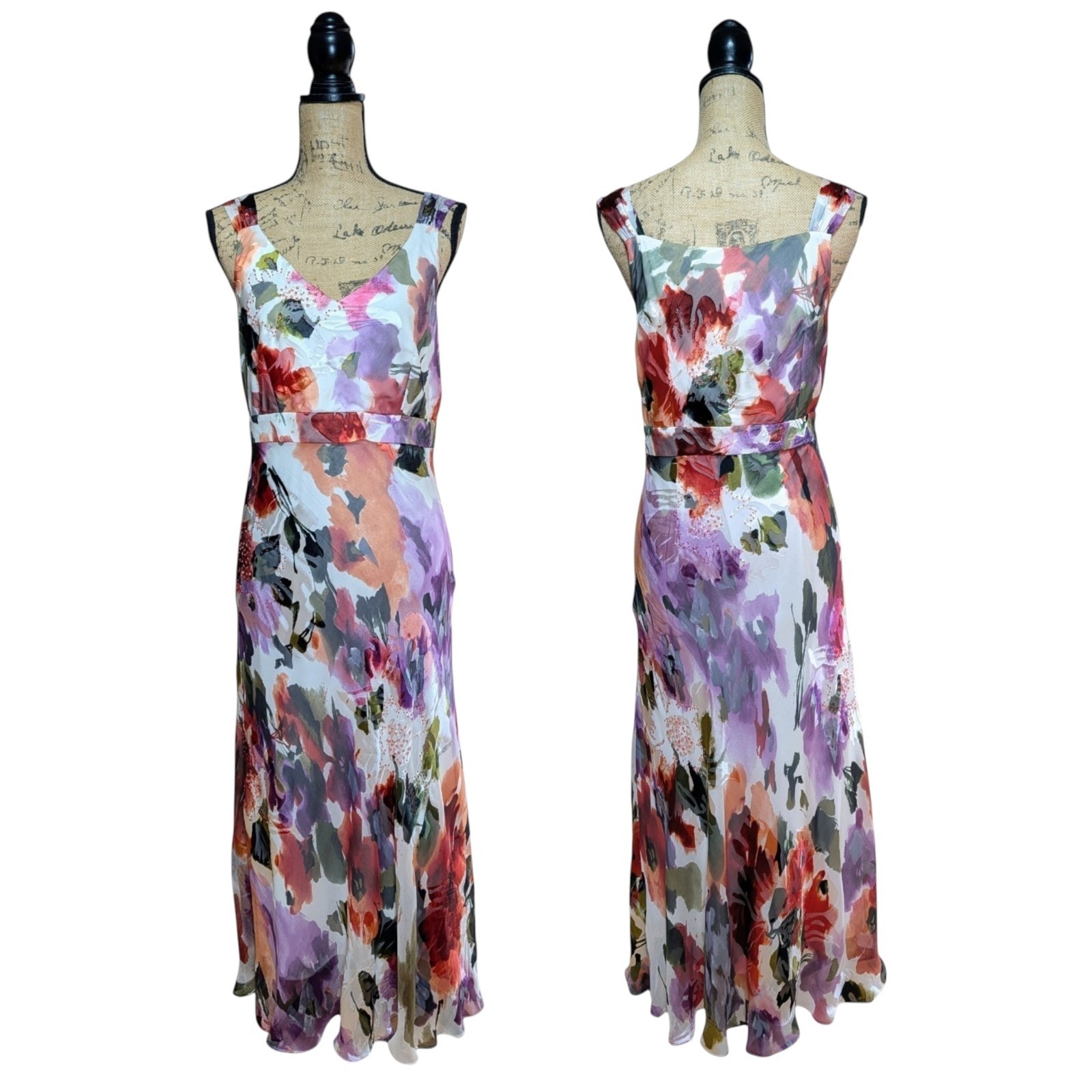 Sleeveless Whimsical Watercolour Floral Beaded Devore Dress With Bolero