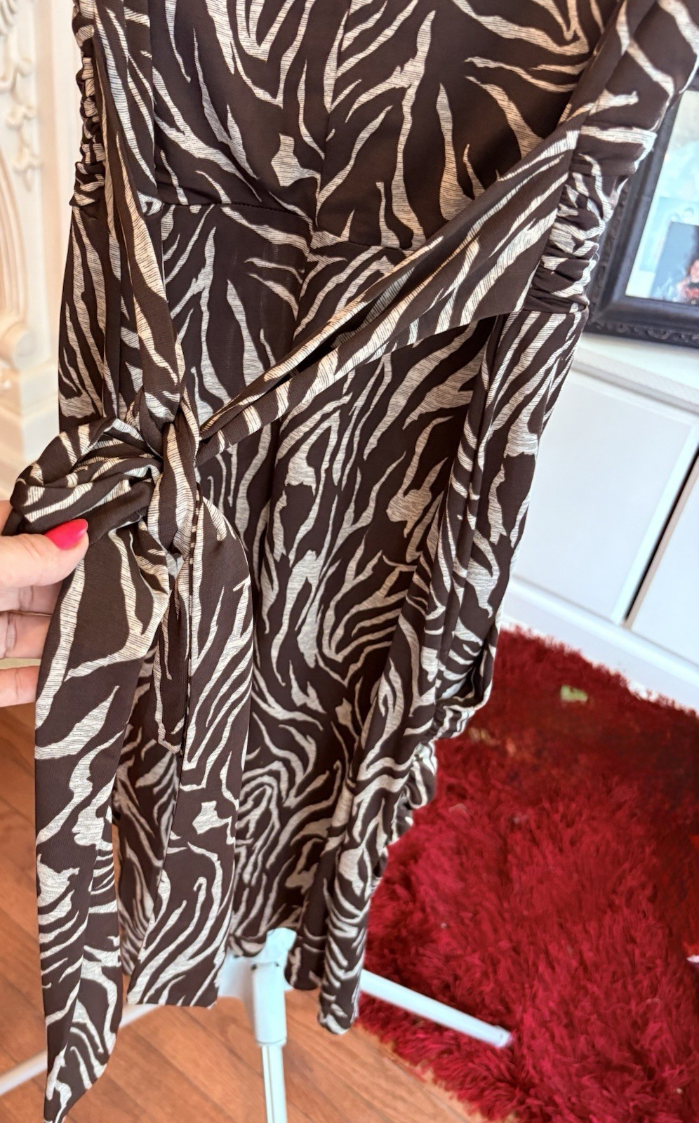 IZ Buyer Dress In A Brown & Beige Zebra Print Pattern. Size Lg. NWT