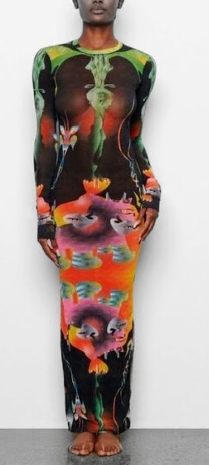 SKIMS Rare Summer Mesh Long Sleeve Maxi Dress Obsidian Print Sold Out size L