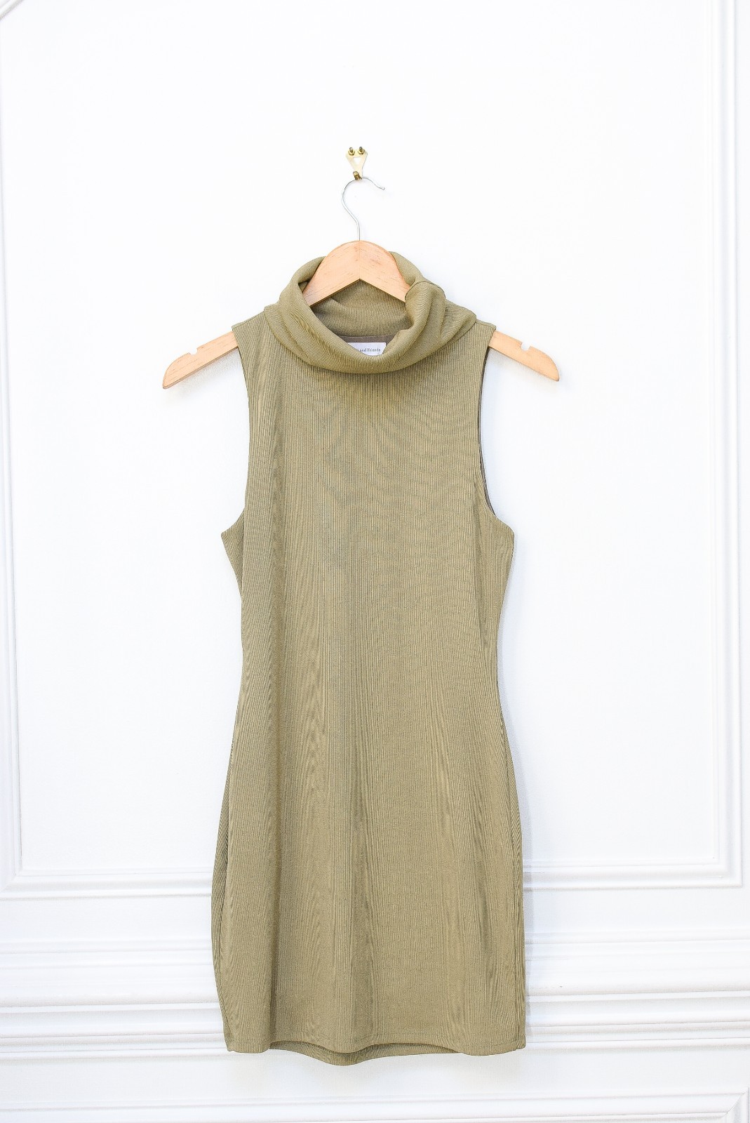 Revolve Lovers + Friends Fawn Mini Dress Bodycon Turtleneck Sage Green Tan Sz S