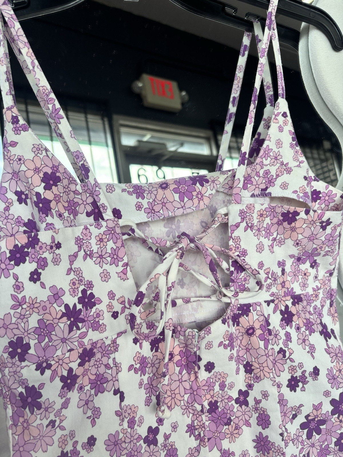 XOXO White Purple Floral Slip Dress Square Neck Tie Straps Midi Size M