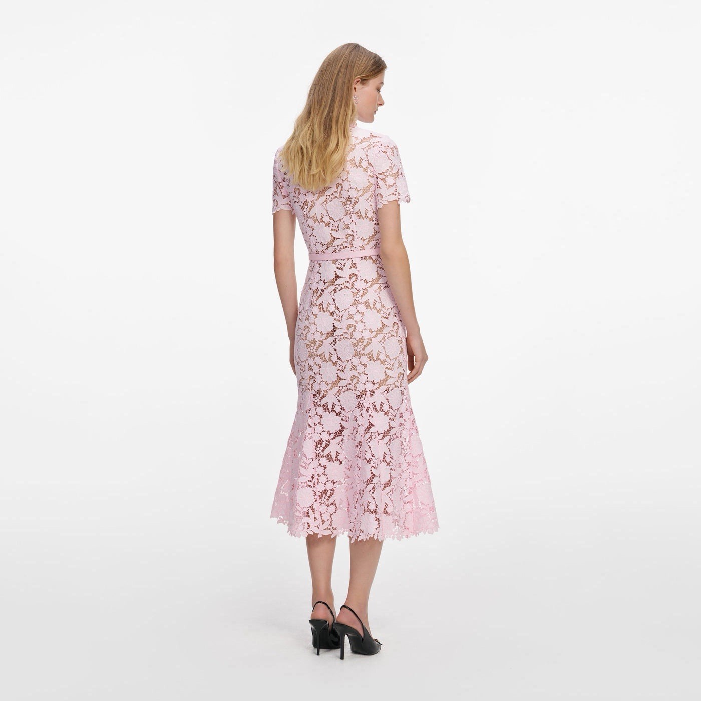 Self Portrait PINK LACE COLLARED MIDI DRESS