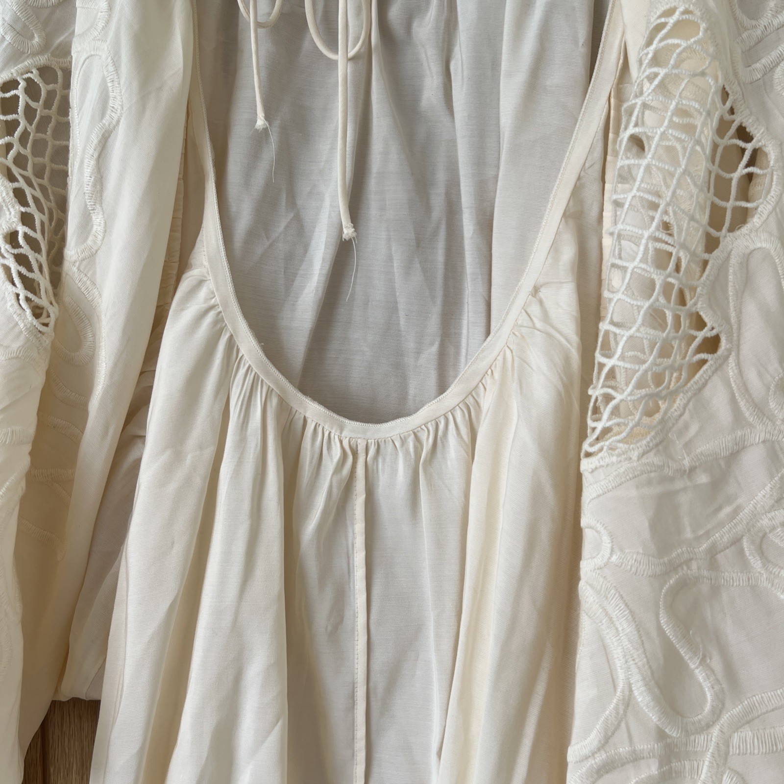 H&m Blogger Summer Voluminous Cream Dress Embroidered Low Back Size XL