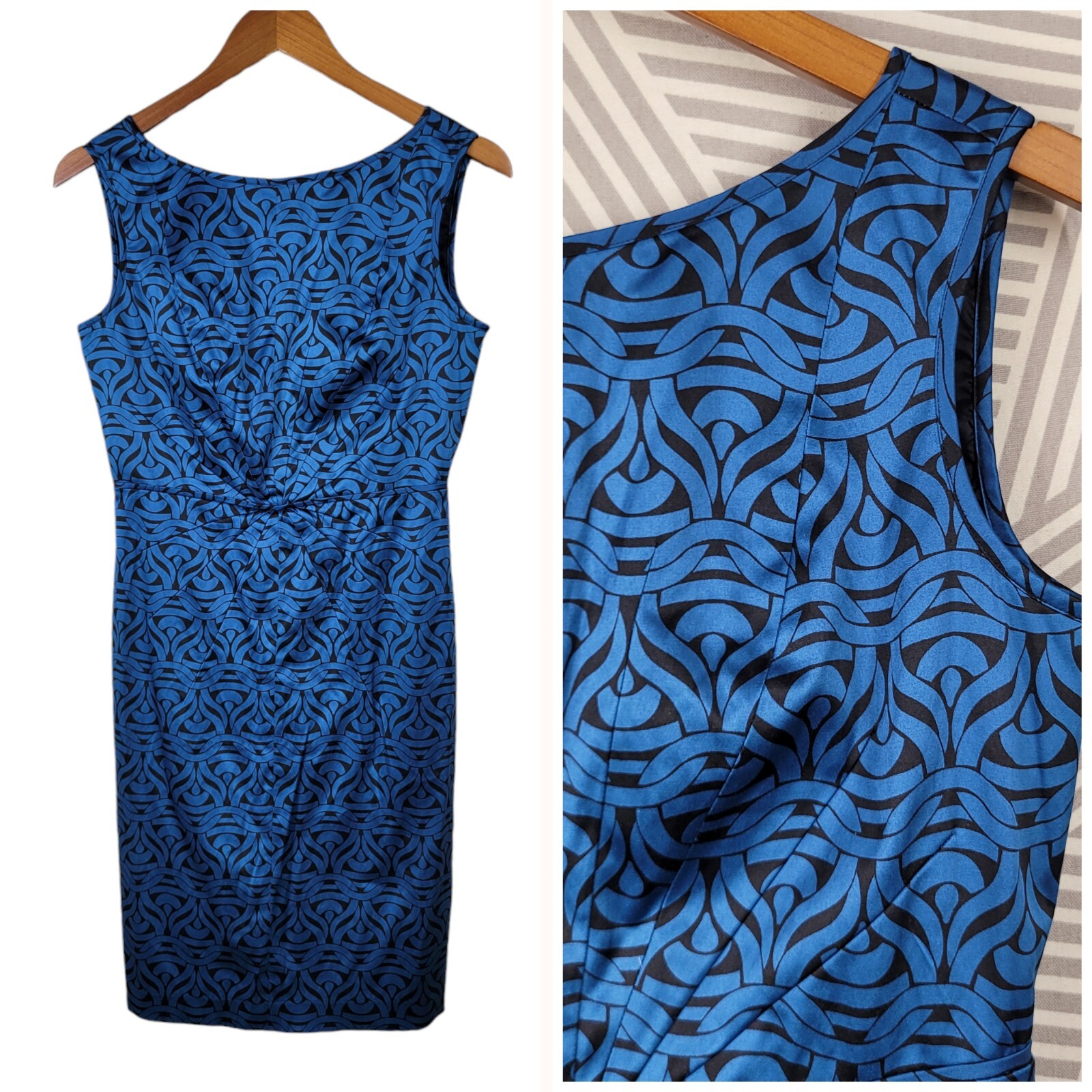 Banana Republic Dress Size 4 Sheath Satin Professional Blue Black Low Back