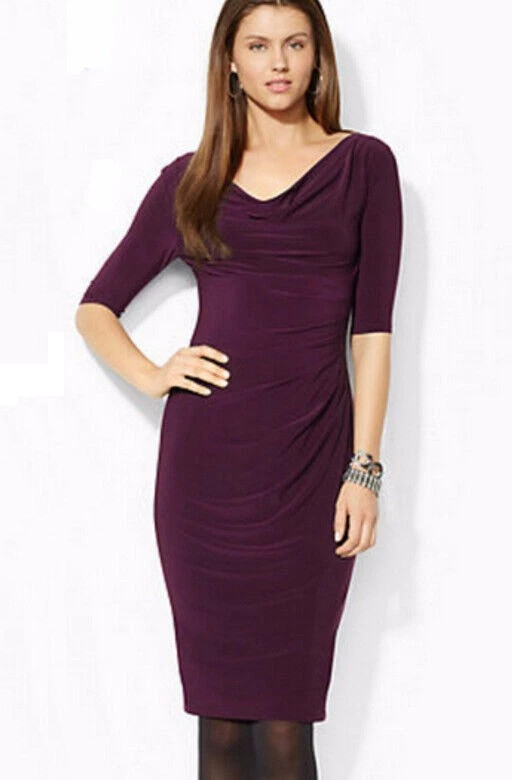 LAUREN Ralph Lauren Petites Draped Cowl Neck Elbow Sleeve Sheath Dress, 0P