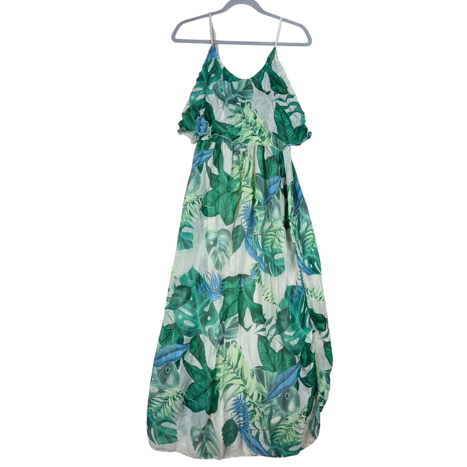 Elena Baldi Dress Womens XS Green Tropical Maxi Sundress Ruffle Lined Italy