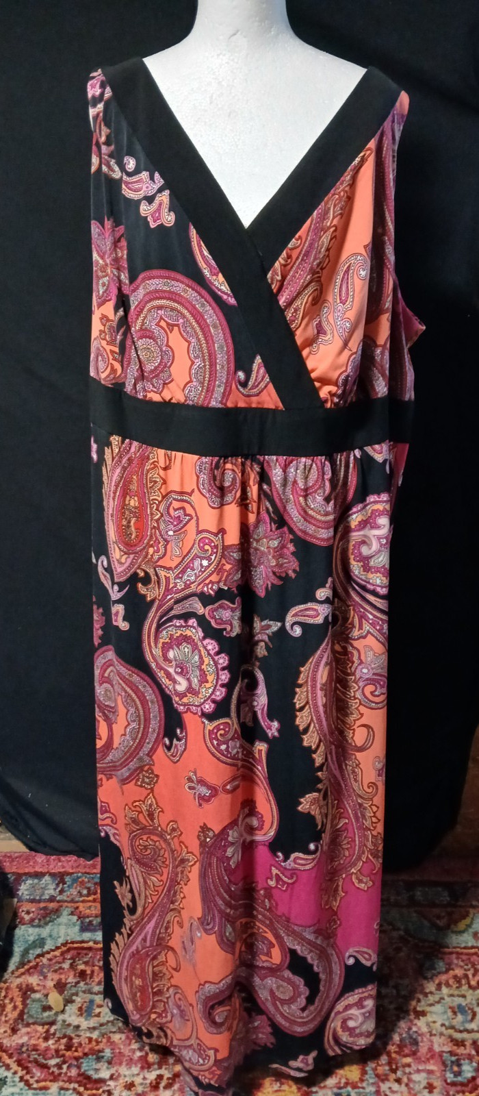 Catherines Pink/Black/Orange Paisley Sleeveless Maxi Dress 2X