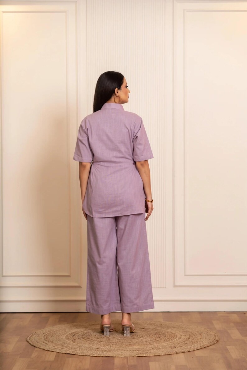 Lilac Cotton Slub Co-ord Sets Top & Palazzo Set Summer Two-Piece Outfitn Dress