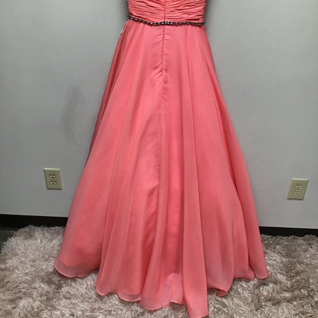 Mac Duggal Womens Ball Gown Coral Pink Ruched Maxi Sweetheart Neck Sleeveless 0