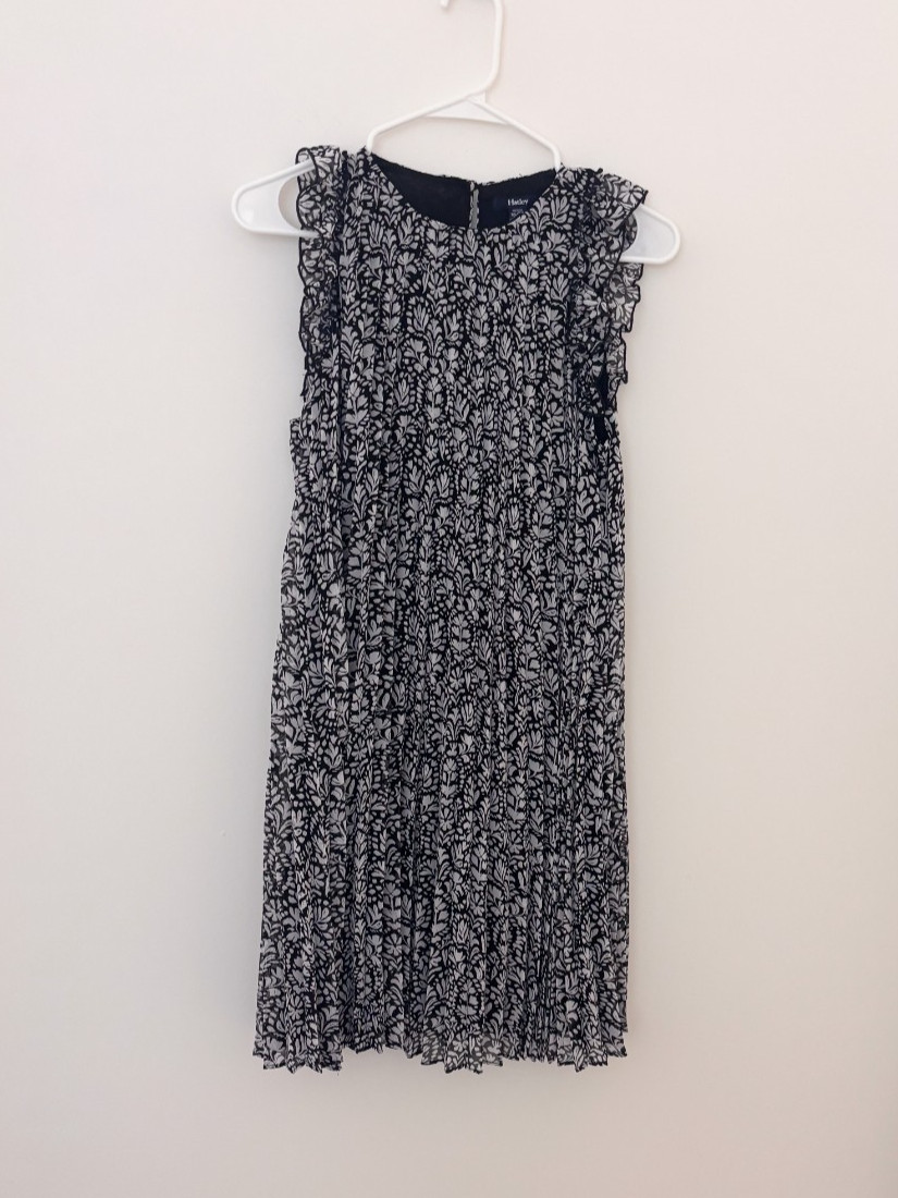 Hatley XS Black White Floral Pleated Dress Ruffle Sleeve Lined Women’s
