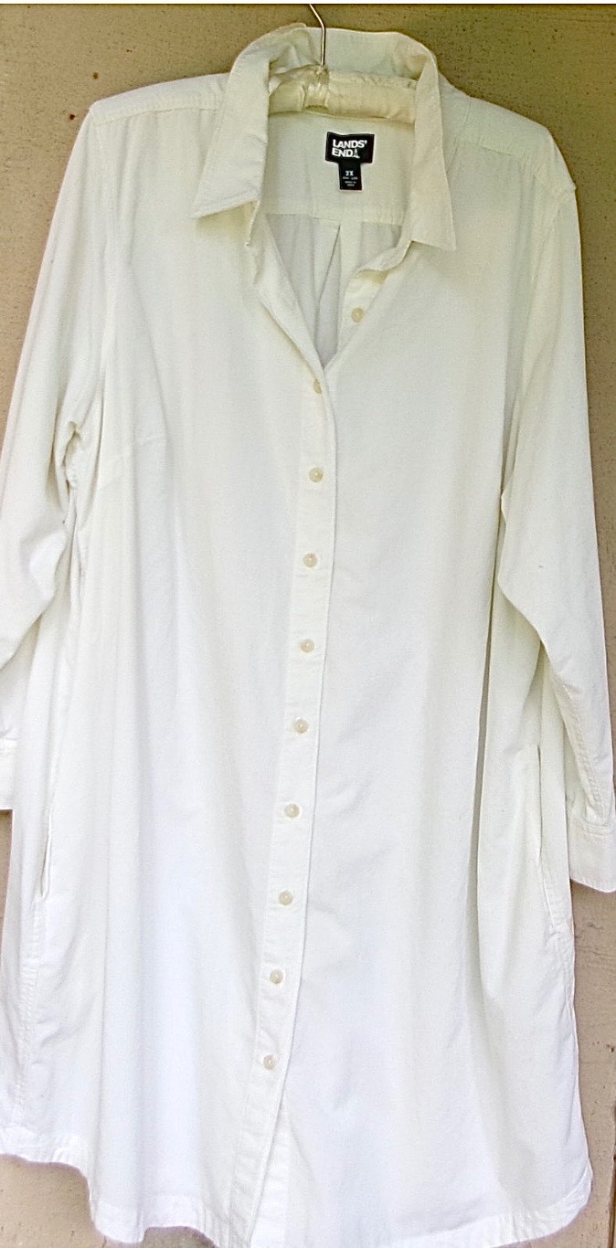 Lands’ End Off-White Thin-Wale Corduroy Shirt Dress w/Pockets Size 2X