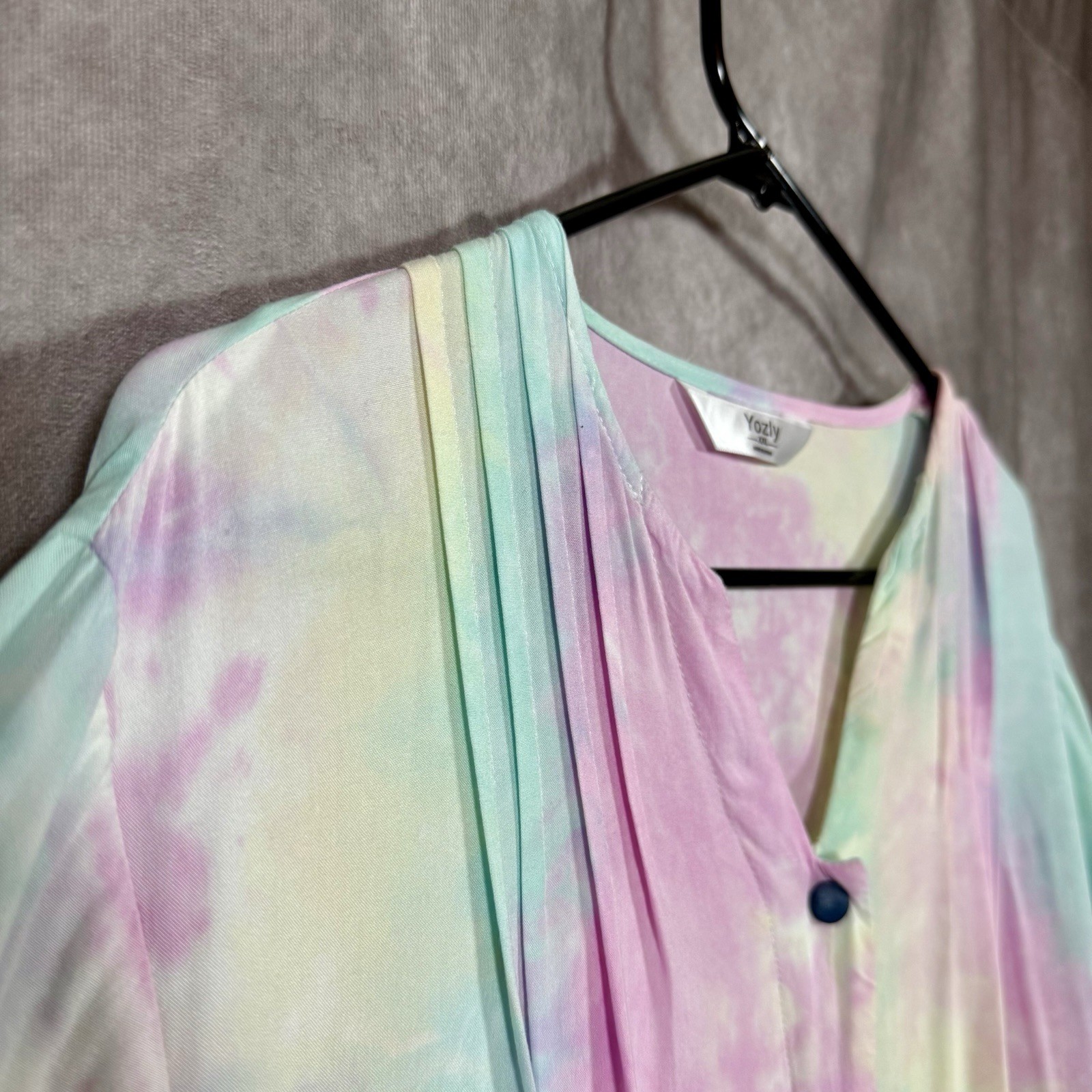 Yozly Pastel Tie-Dye Button-Front House Dress Modern Boho Hippie | Size XXL