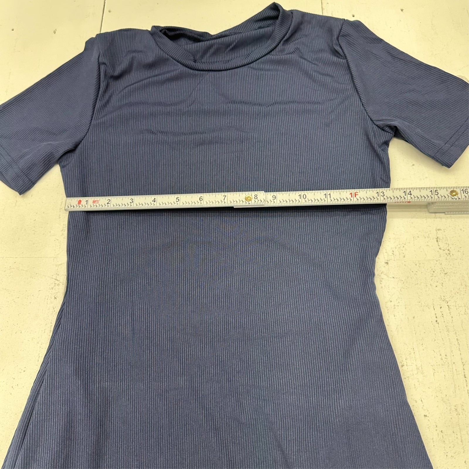 Navy Blue Solid Soft Short Sleeve Crew Neck Pocketed Dress Women’s Size Medium