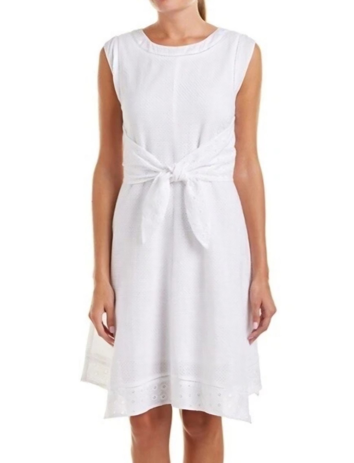 CAbi Lizzie Dress White Eyelet Size 6 Tie Front Fit and Flare Lace 5106