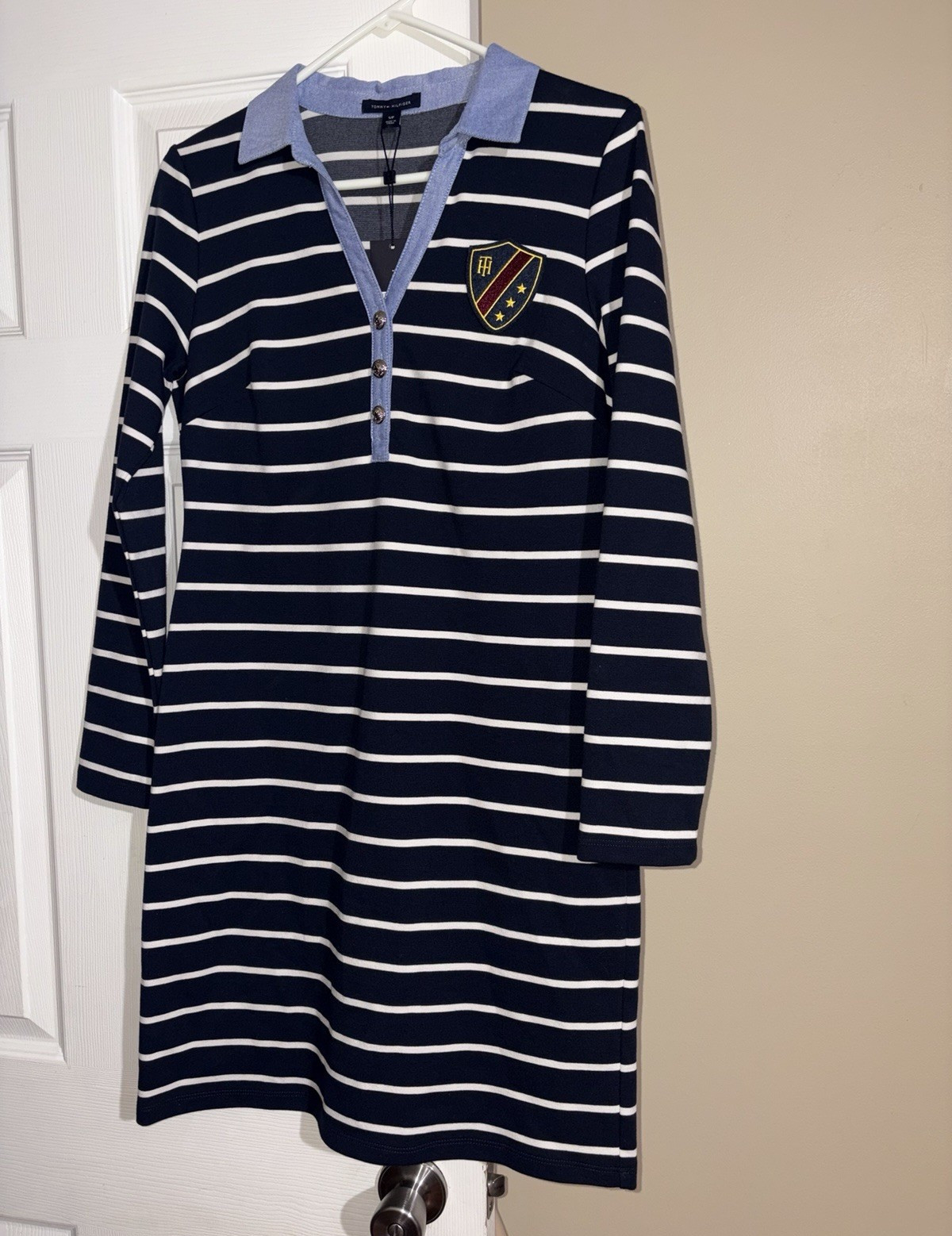 Tommy Hilfiger Striped Collared Long Sleeve T-Shirt Dress S/P Blue/White
