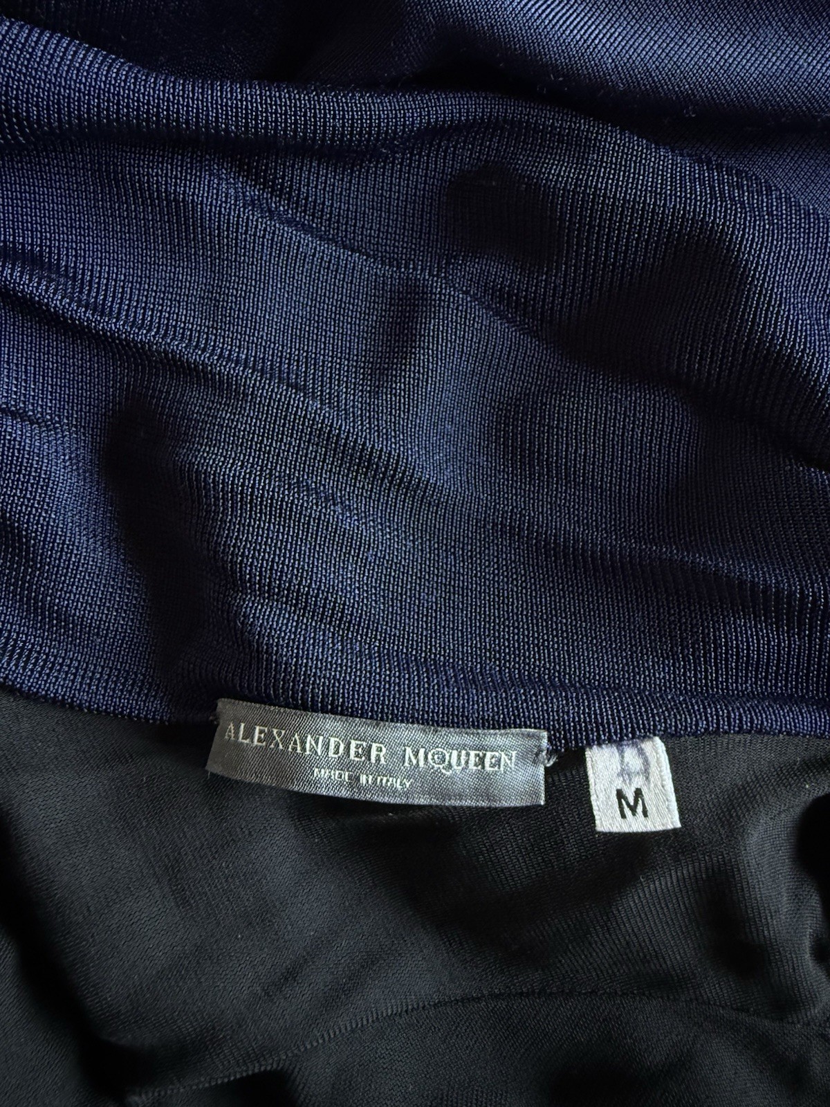 Alexander McQueen Navy Blue Draped Backless Dress 100% Viscose Size M Italy