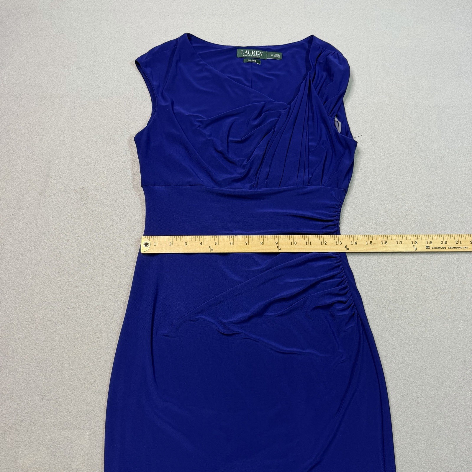 Ralph Lauren Dress Womens 6 Blue Ruched Sheath Pullover Stretch Lined Ladies