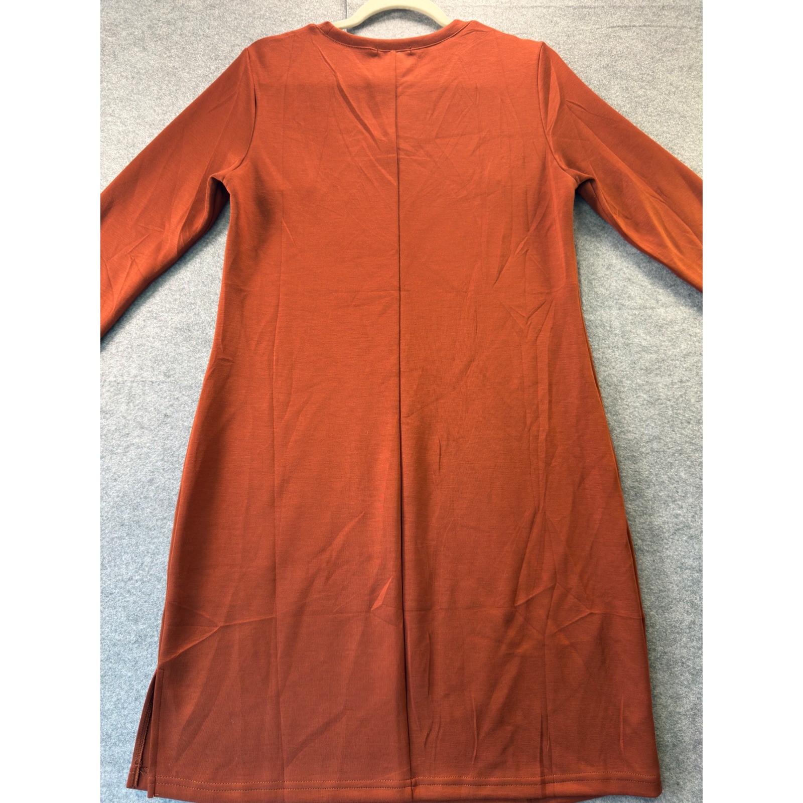 Sampeel Shift Dress Womens Medium Rust Orange Long Sleeve Crew Neck Side Slit