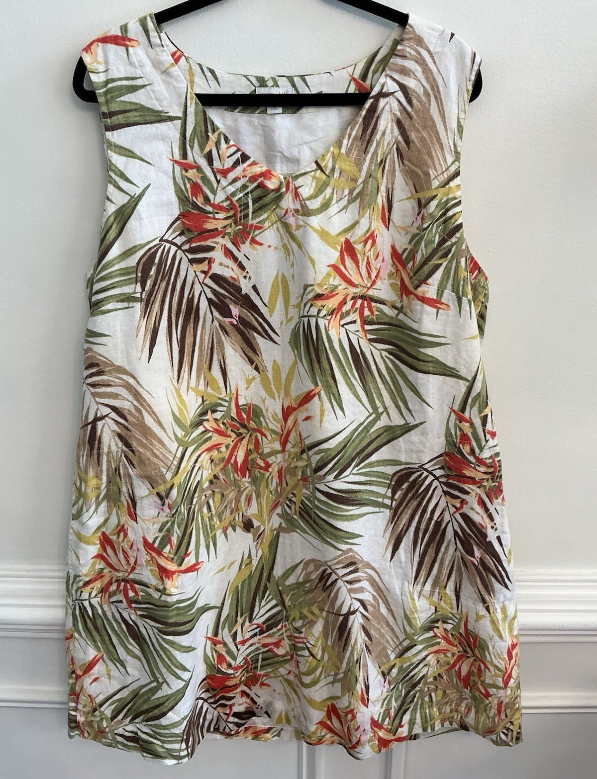 J. Jill Shift Dress XL Petite Linen Floral Tropical V-Neck Lined