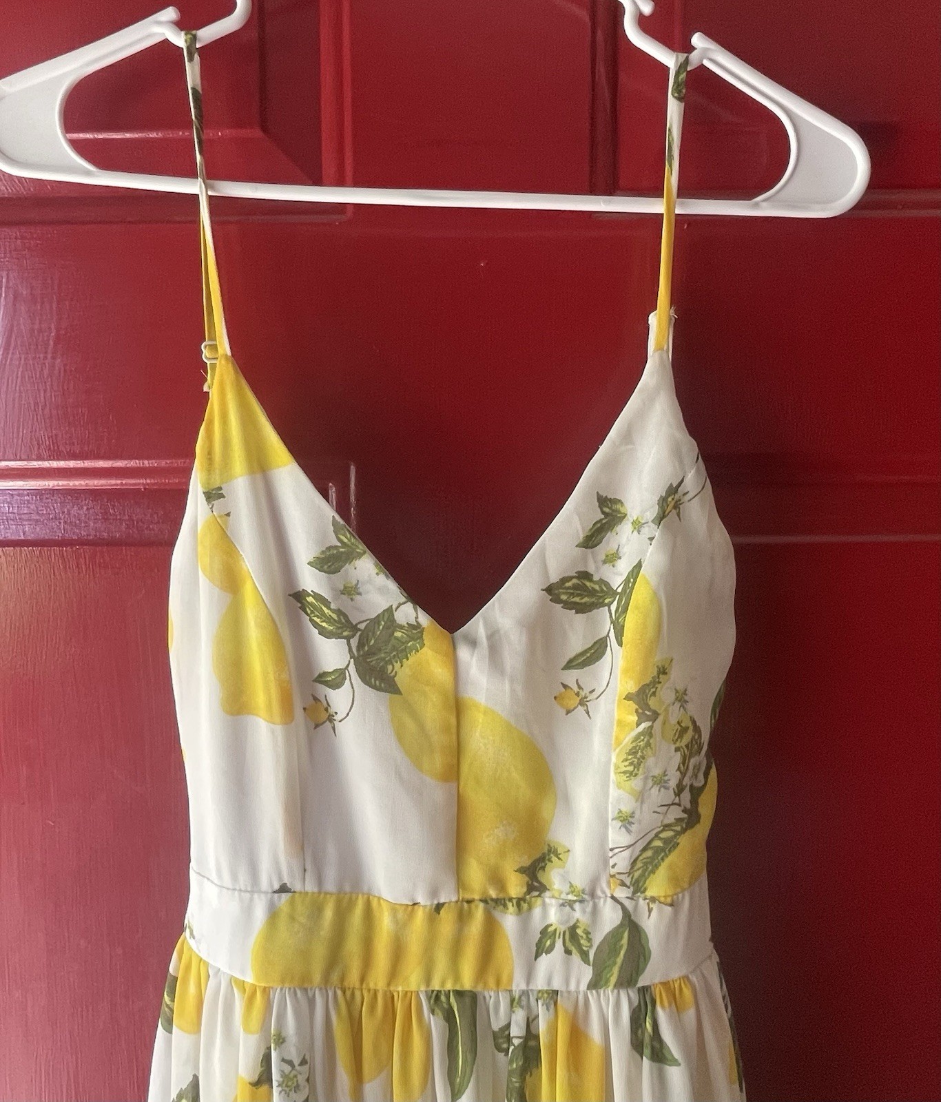 Papaya Maxi Dress Floral White Yellow Green V-Neck Strappy Chiffon Lined S