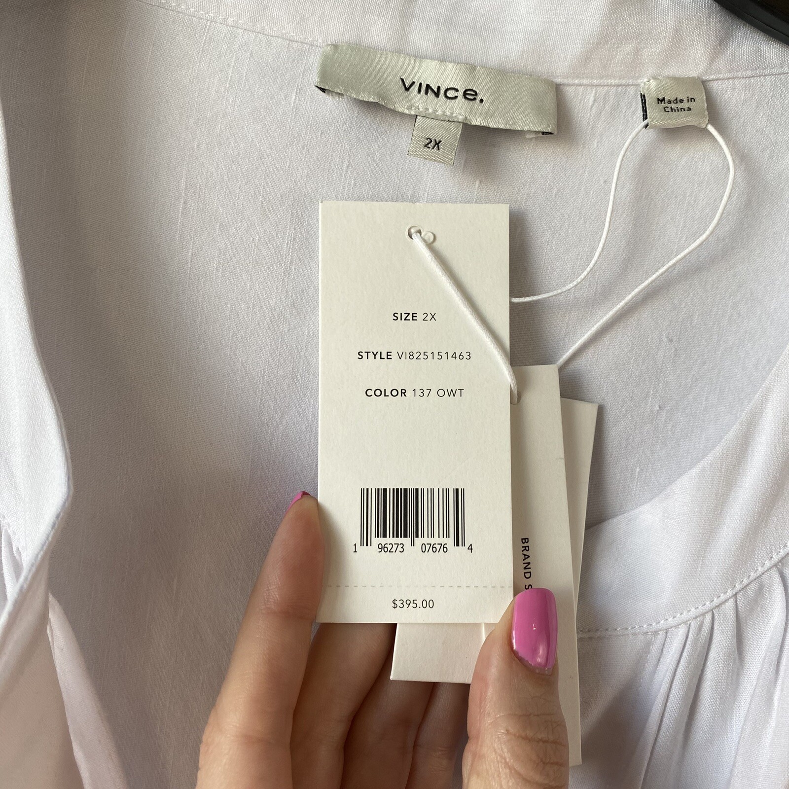 Vince Linen Blend Tie Waist Shirt Dress Optic White 2X