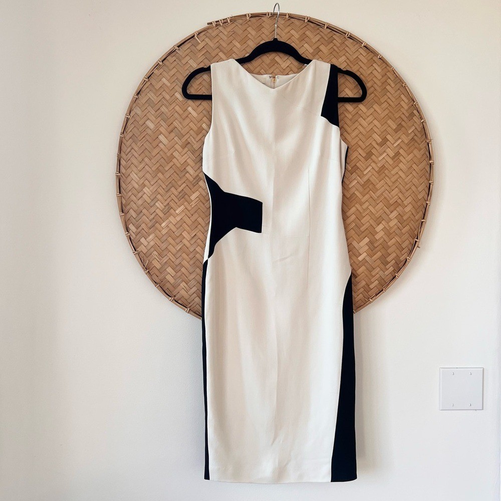 ANTONIO BERARDI COLOR BLOCK WHITE/BLACK KNEE LENGTH DESIGNER SHEATH DRESS EUC