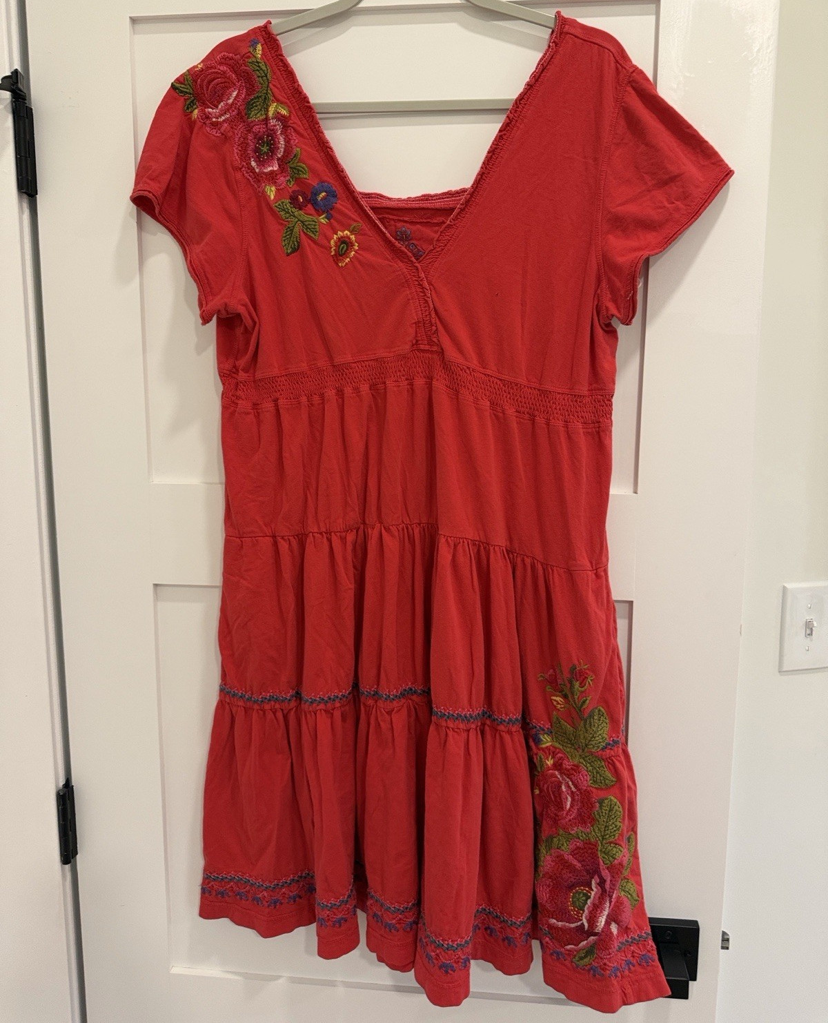 Johnny Was Los Angeles Red Cotton Floral Embroidered Dress – Size XL