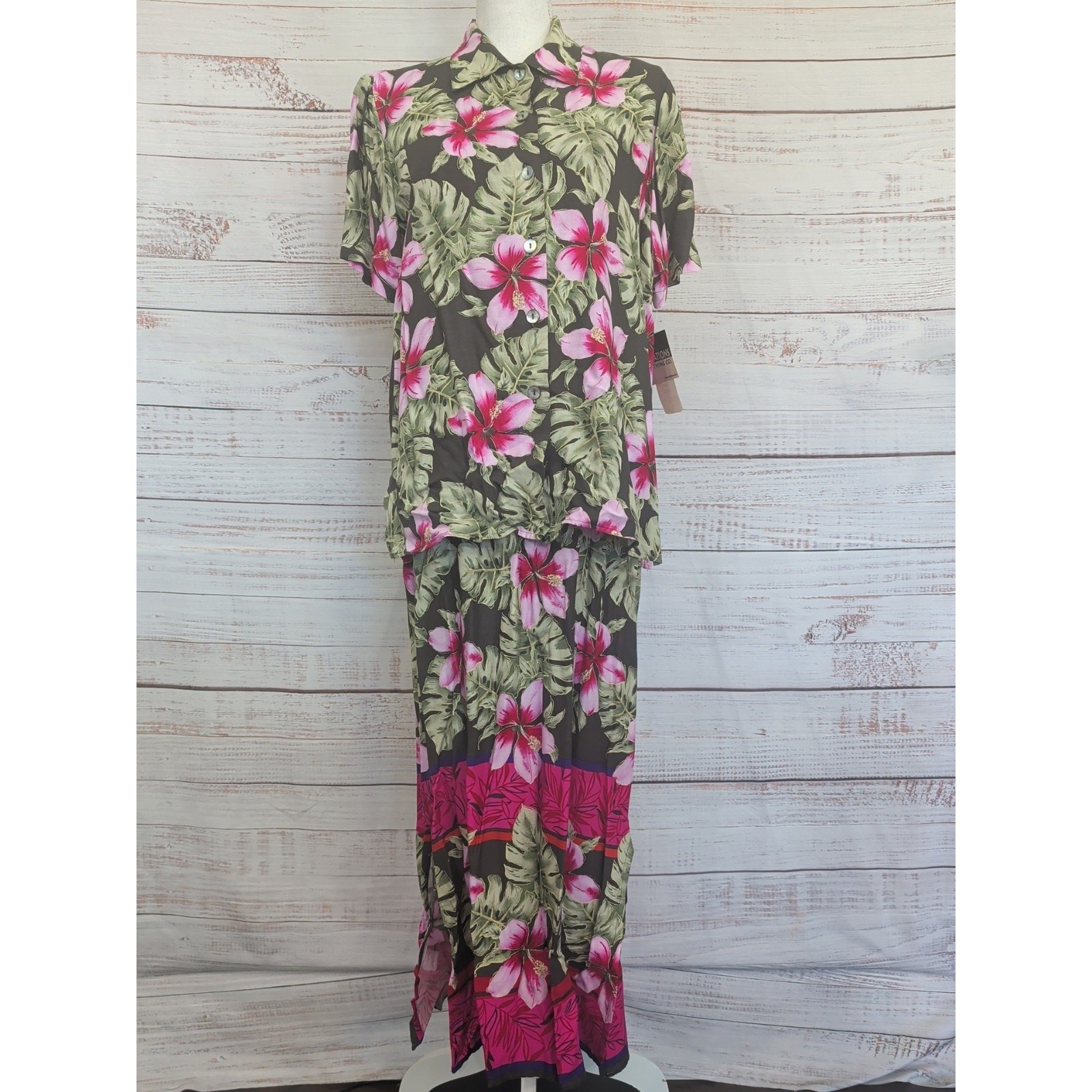 Notations Tropical Floral 2‑Pc. Set M Button Top Maxi Skirt Rayon Mexico – Meas