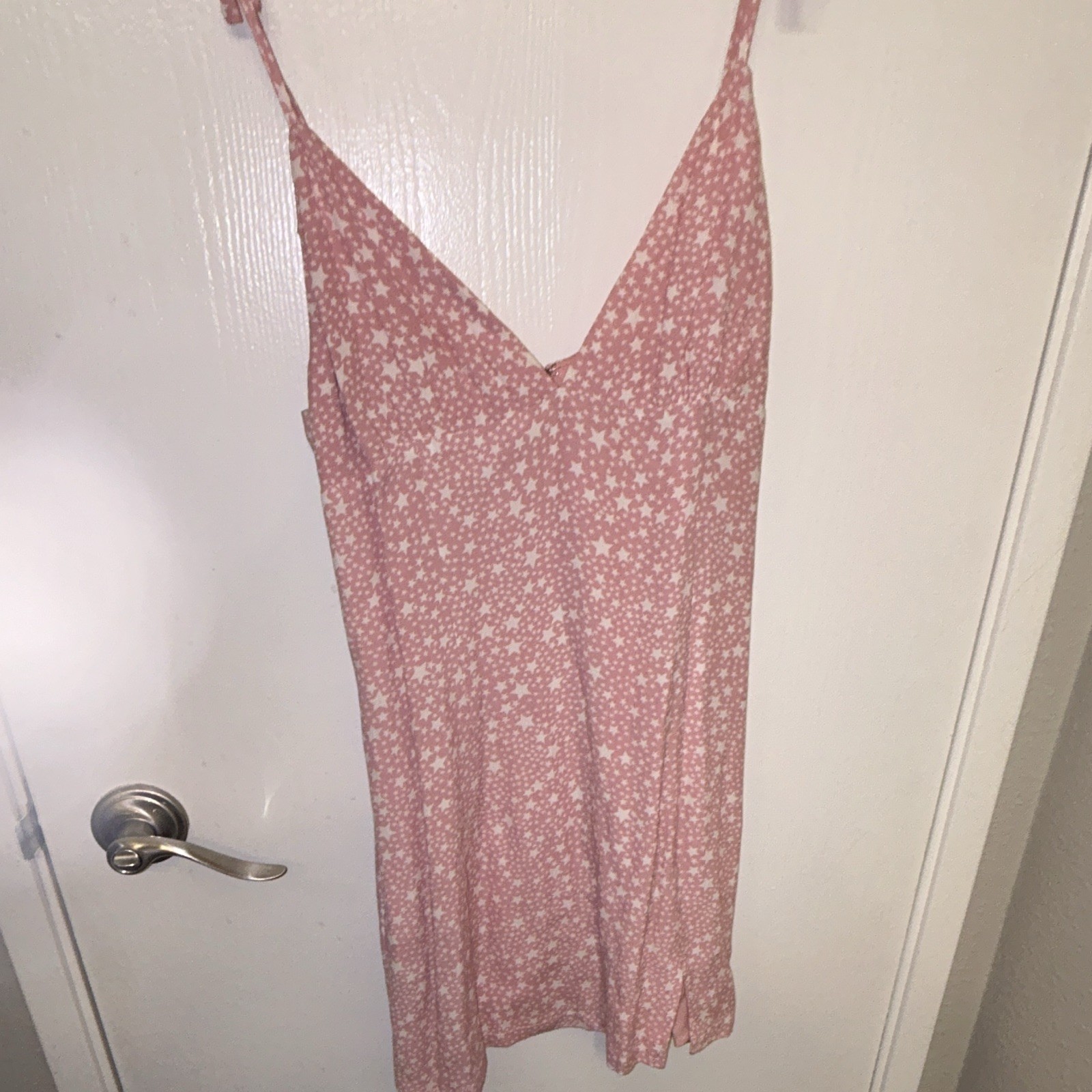 Skylar + Madison Pink/White Star V-Neck Slip Mini Dress Lined Slit M