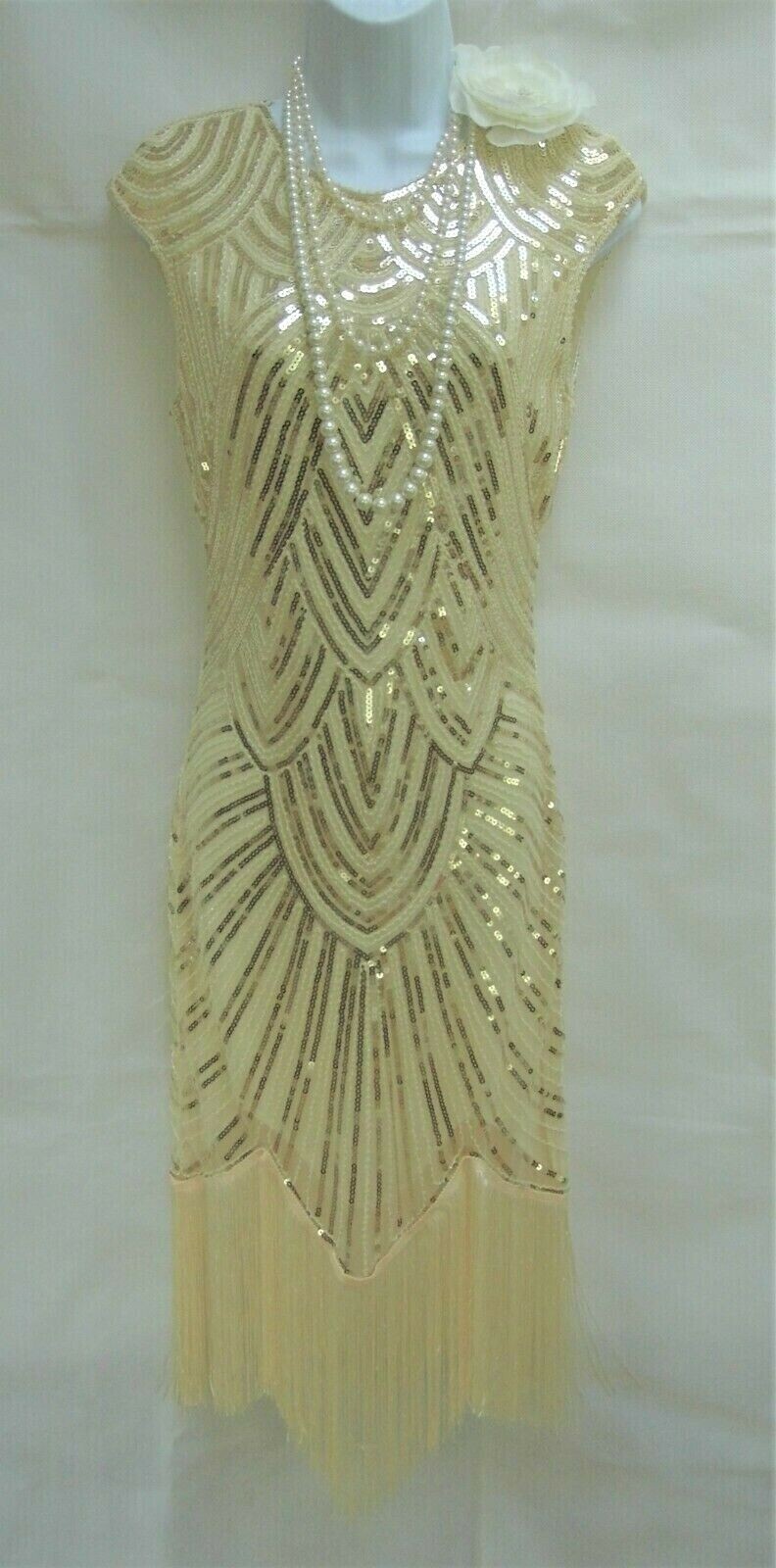 1920’S GATSBY VINTAGE CHARLESTON SEQUIN BEADED TASSEL FLAPPER DRESS SIZE 8