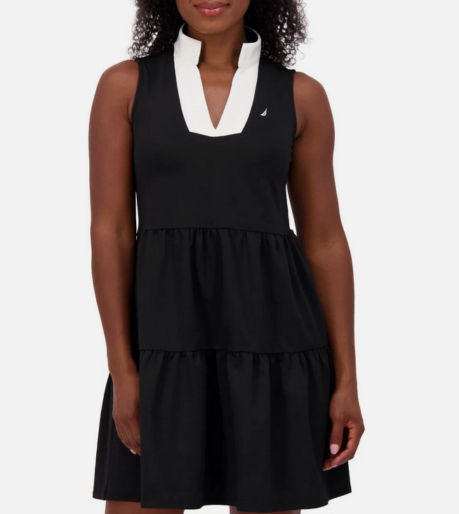 Nautica Jeans Women’s Tiered Dress, Black, M