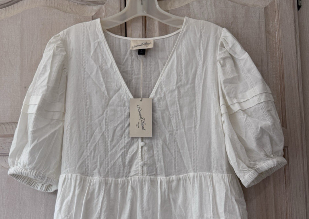NWT Universal Thread White Tiered V-Neck Midi/Maxi Dress Lined Size Small