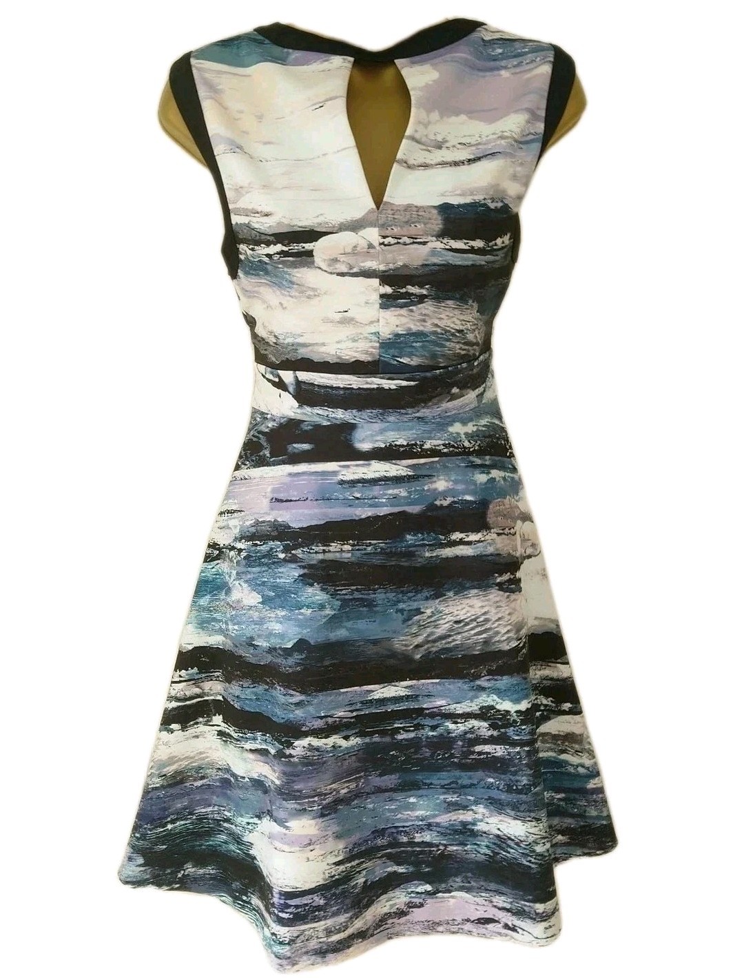 Karen Millen Dress 10 Fit & Flare Landscape Sleeveless Above Knee Short Events