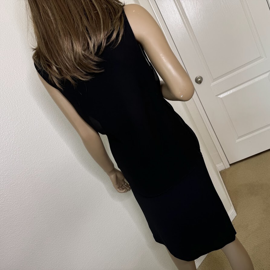Robert Rodriguez Dress Medium Black Wrap Midi V-Neck Sleeveless Chiffon Overlay
