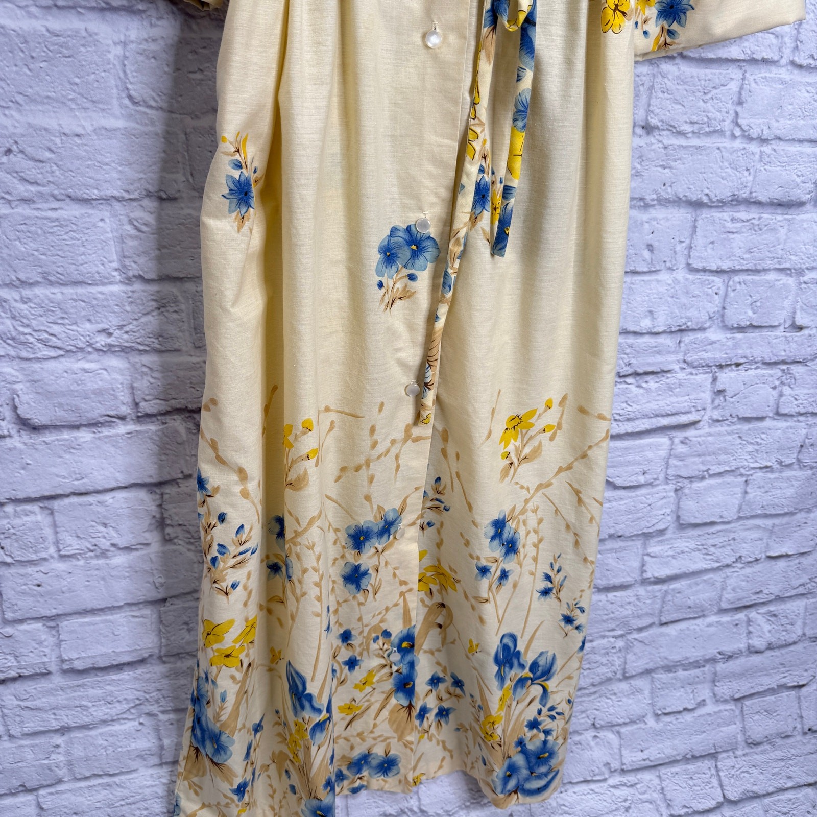 Vintage The Great Entertainers Sears Dress 70s Floral Belt Beige Size S Button