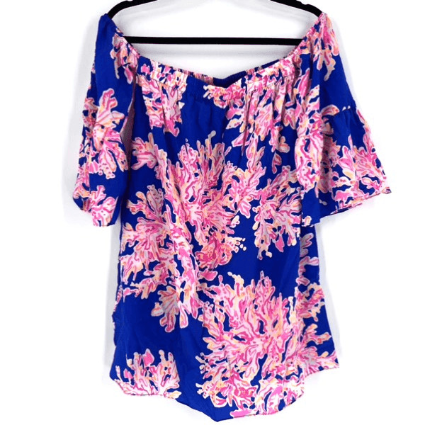Lilly Pulitzer Sanilla Silk Dress Off The Shoulder xxs coral blue pink