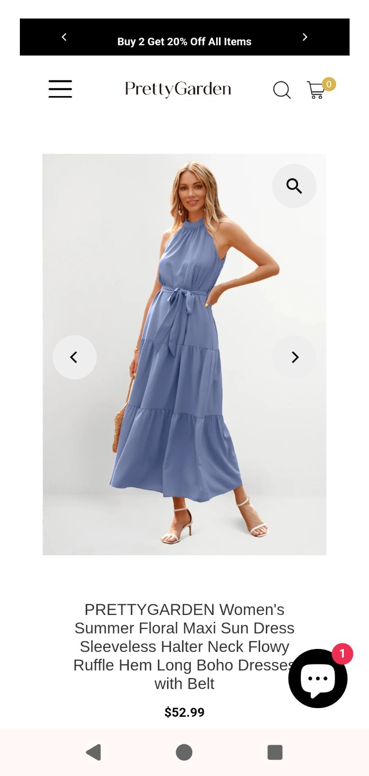 Women’s Blue Halter Maxi Dress Sz XL Pretty Garden Wedding Guest, Vacation