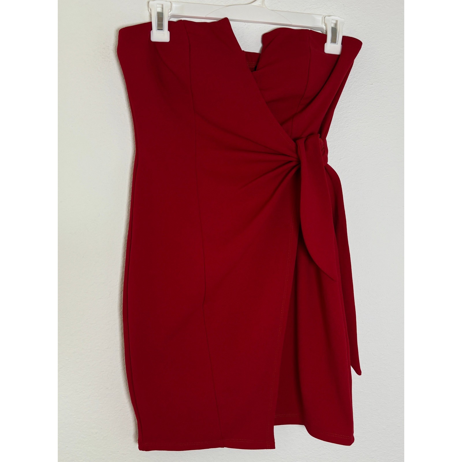 Trixxi Red Strapless Wrap Front Side Tie Bodycon Mini Cocktail Dress Sz M
