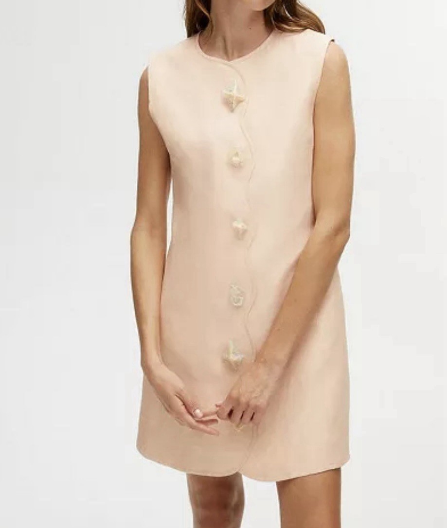 Nocturne 38 Seashell Salmon Linen Blend Mini Dress Accessorized Scalloped Luxury
