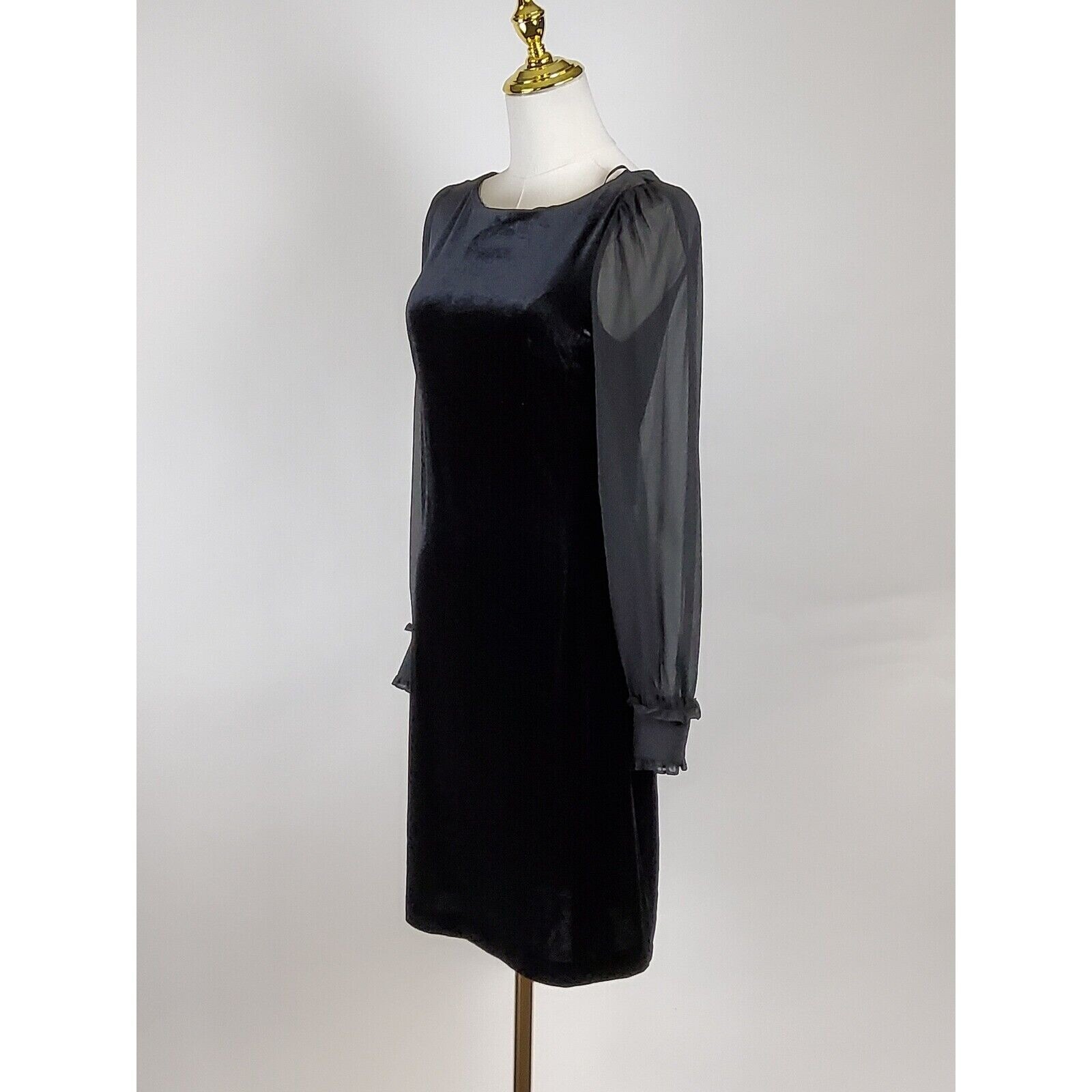 Karl Lagerfeld Paris Dress Womens 2 Black Velvet Sheer Sleeve Gothic Party NWT