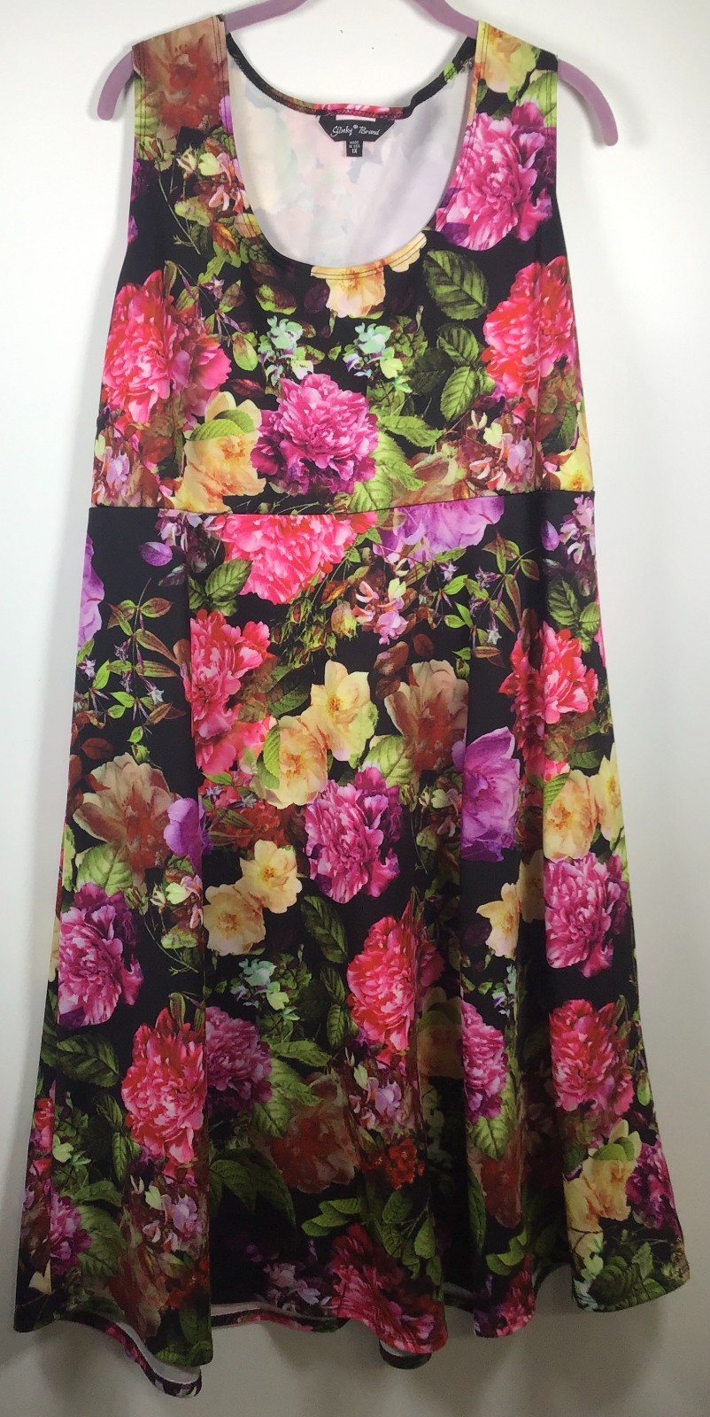 Slinky Brand Woman’s Sleeveless Multicolor Floral 1X 2 Piece Dress Set
