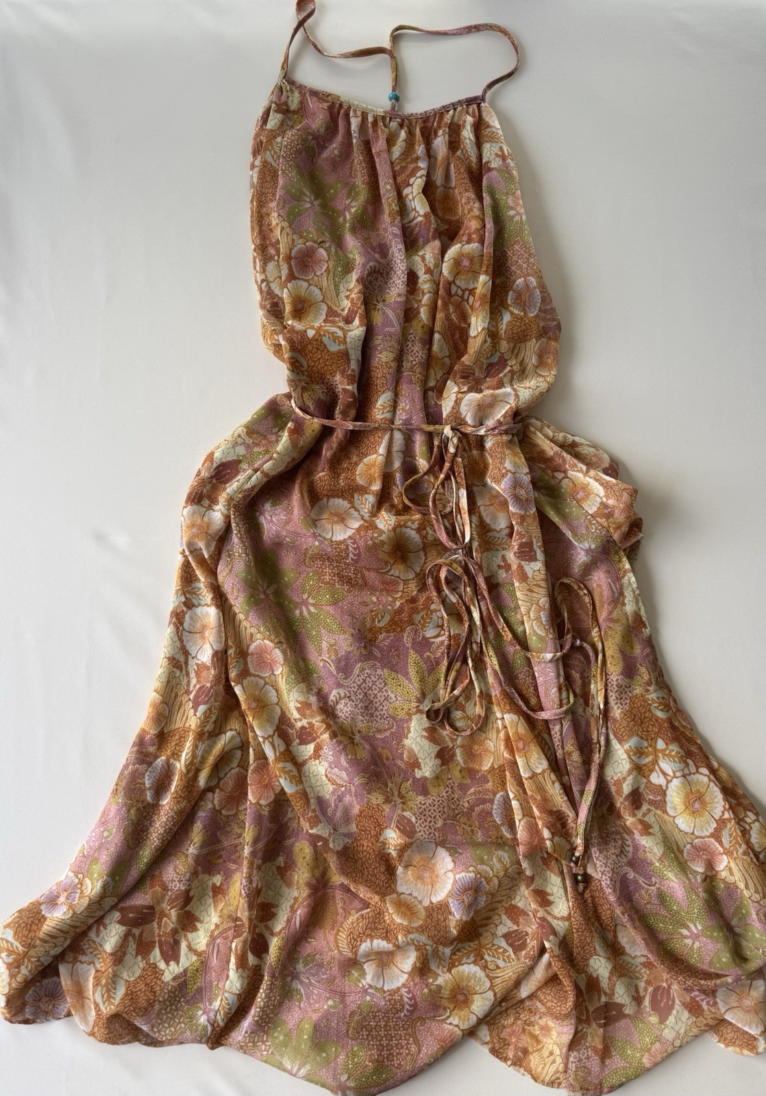 Olivaceous Floral Halter Mini Dress Tie Back Open Back Boho Size M