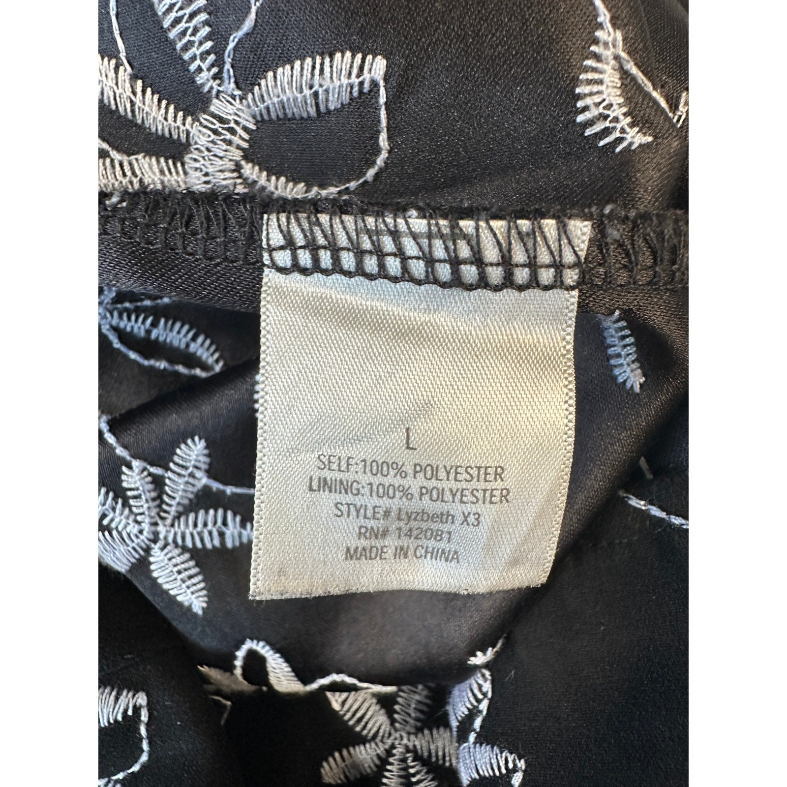 Blue Rain Black Silver Floral Embroidered Puff Sleeve Dress Women’s Size L