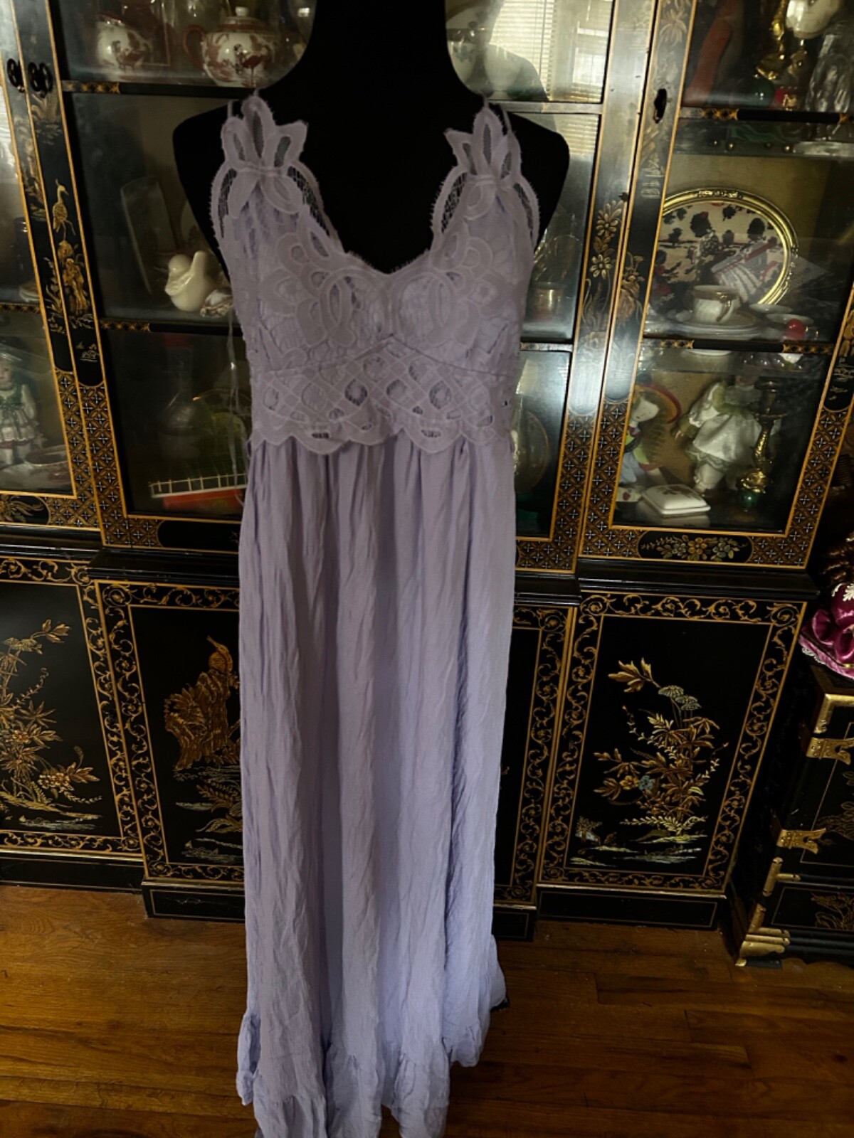 Lavender Embroidered Smocked Maxi Sun Dress Coquette Cottage Core Fairy XL NWT